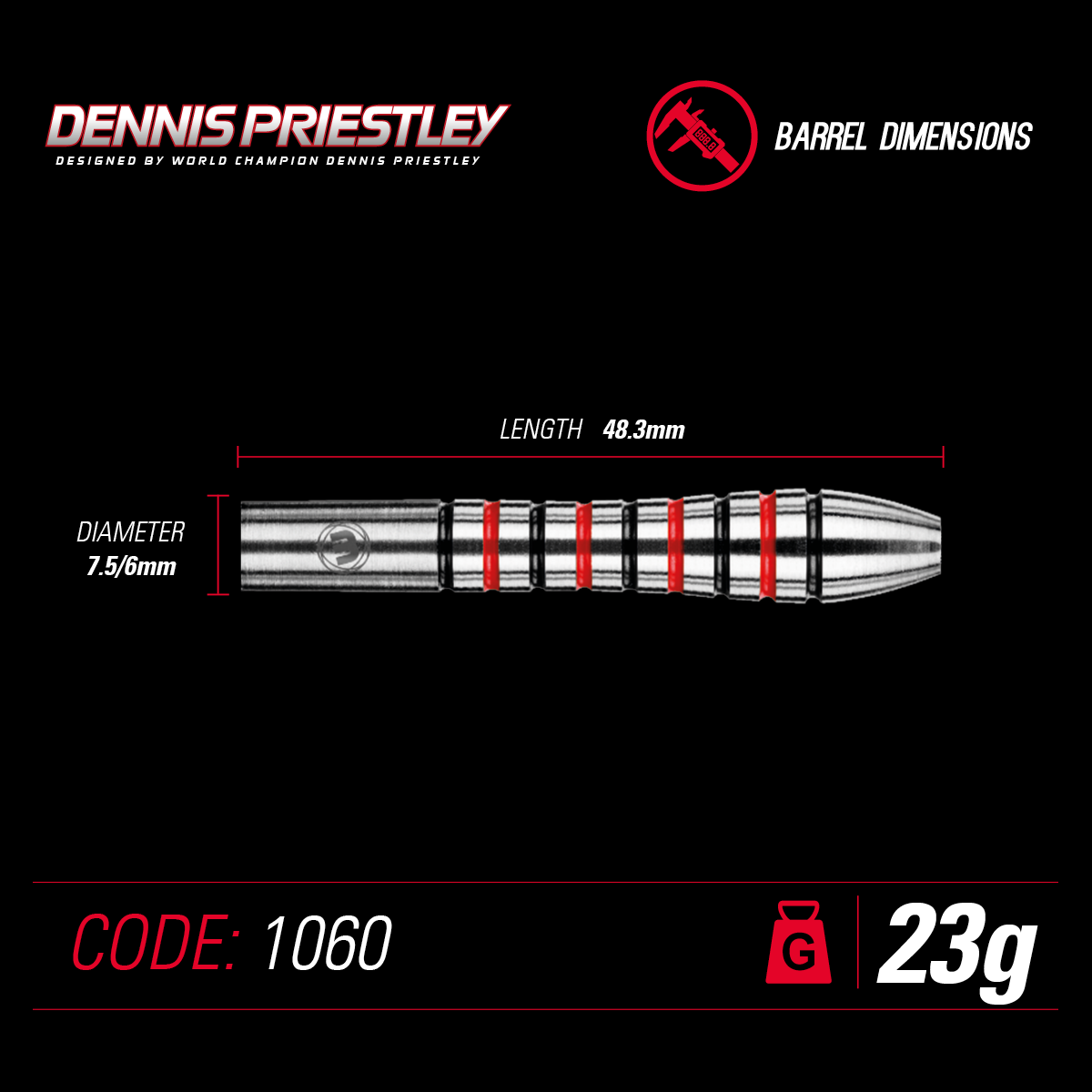 Winmau Dennis Priestley Signature Edition 90% Tungsten Steel Tip Dart Set