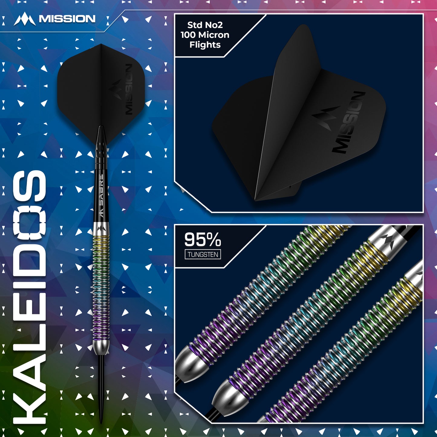 Mission Kaleidos 95% Tungsten Steel Tip Dart Set