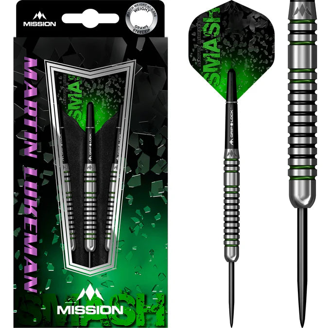 Mission Martin Lukeman Black & Green 90% Tungsten Steel Tip Dart Set