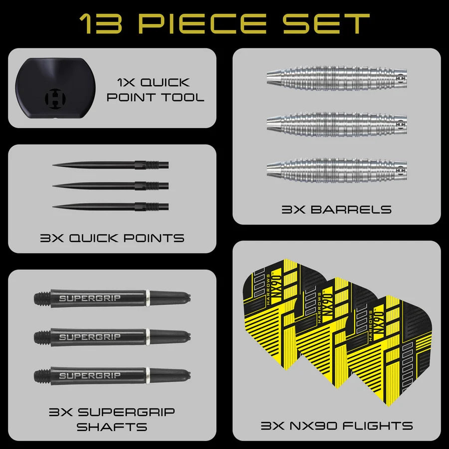 Harrows NX90 Bomb 90% Tungsten Quick Point Steel Tip Dart Set