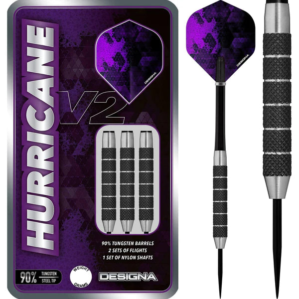 Designa Hurricane V2 - Black Knurl - Steel Tip Dart Set image 0