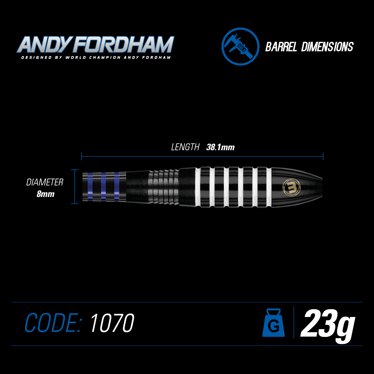 Winmau Andy Fordham 90% Tungsten Steel Tip Dart Set