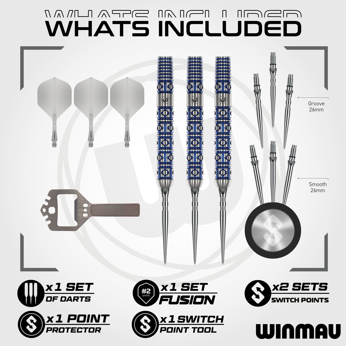 Winmau Lunaris Parallel 90% Tungsten Switch Point Steel Tip Dart Set
