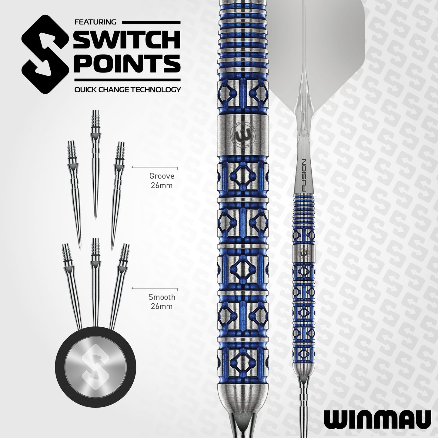Winmau Lunaris Parallel 90% Tungsten Switch Point Steel Tip Dart Set