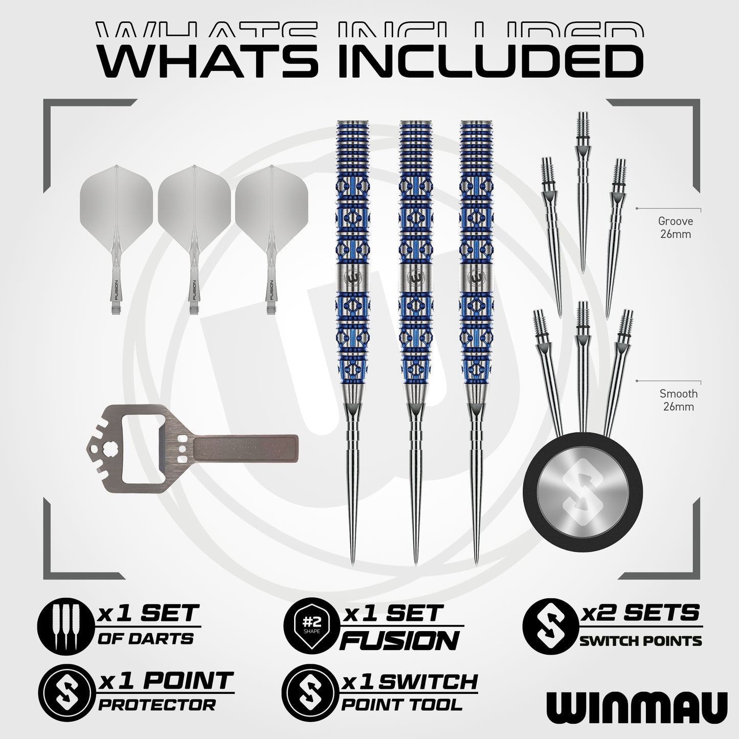 Winmau Lunaris Tapered 90% Tungsten Switch Point Steel Tip Dart Set