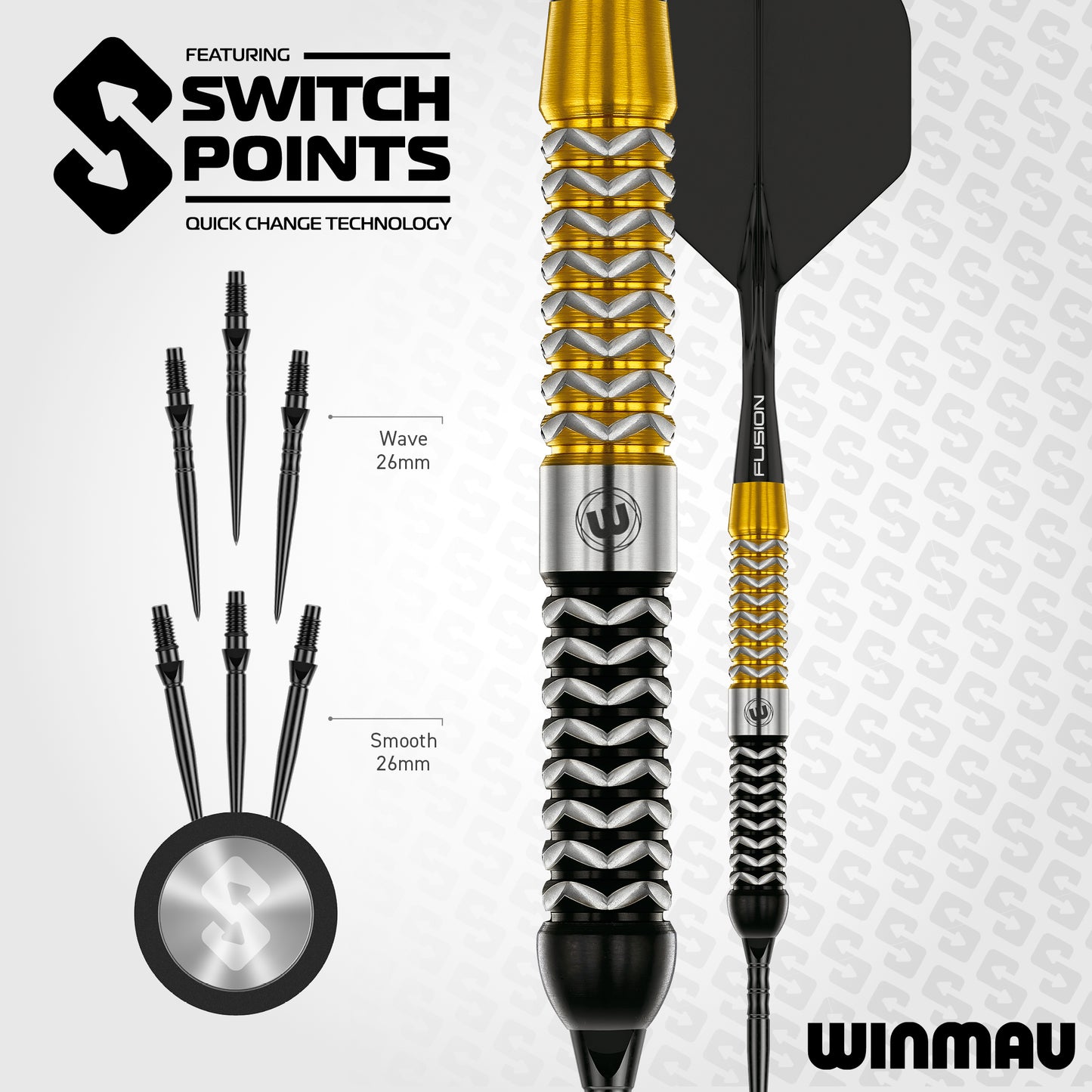 Winmau Exion Parallel 90% Tungsten Switch Point Steel Tip Dart Set