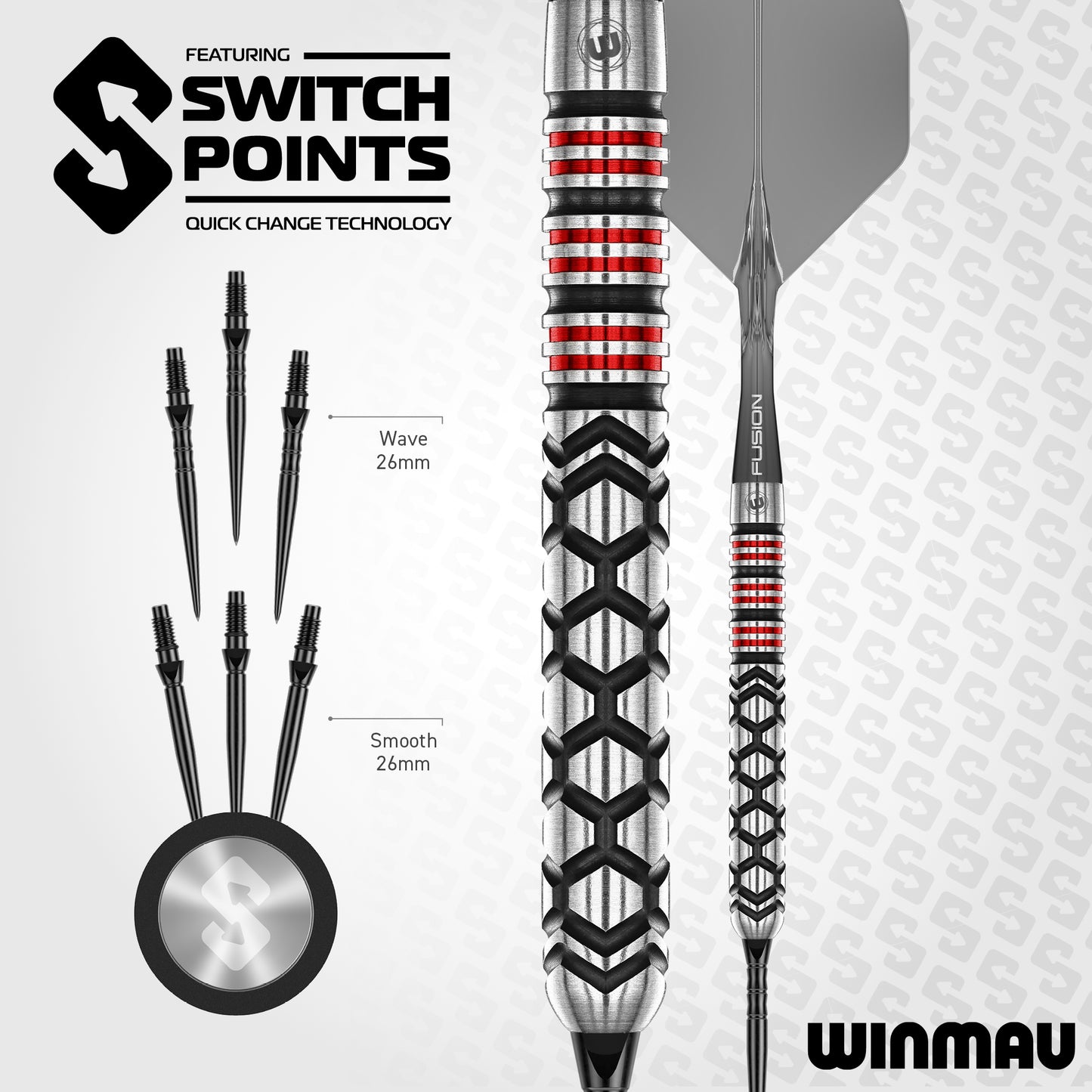 Winmau Fornax Parallel 90% Tungsten Switch Point Steel Tip Dart Set
