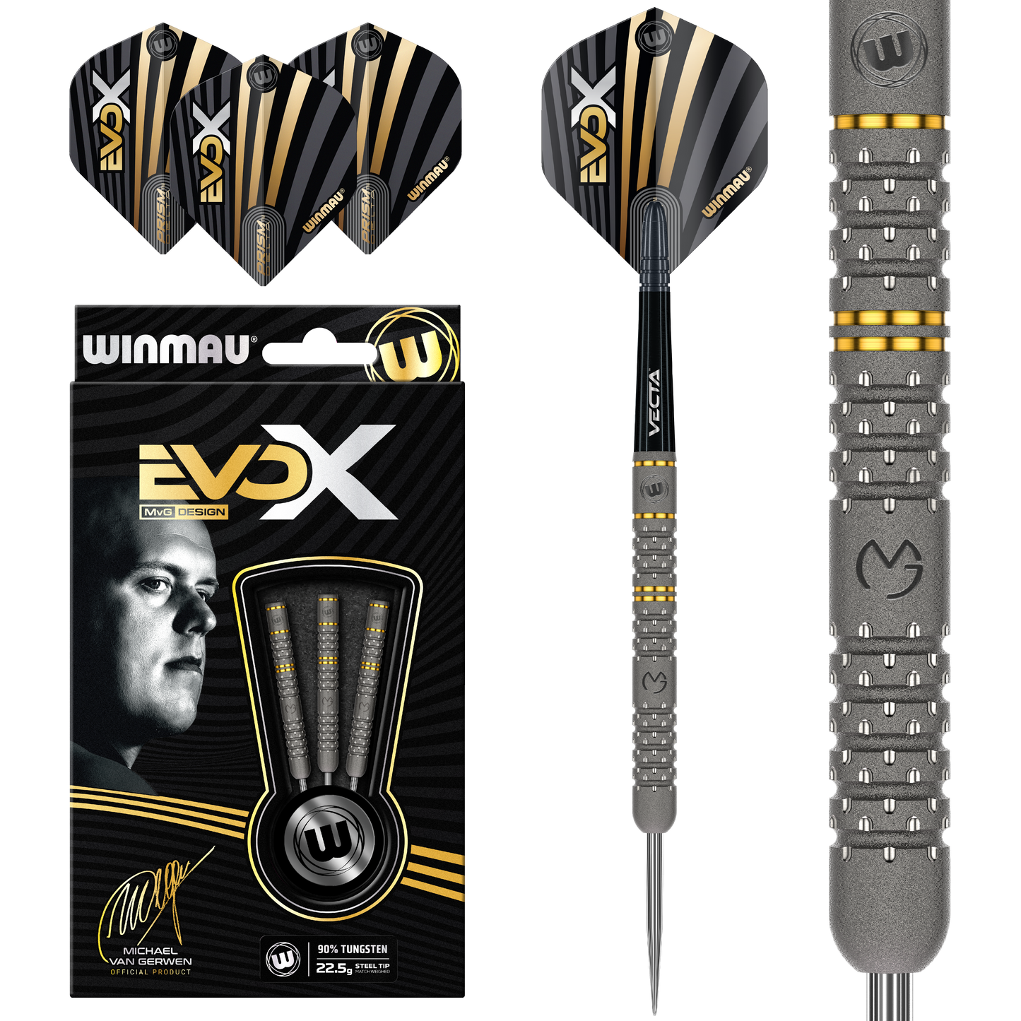 Winmau Michael Van Gerwen MVG Evo X 90% Tungsten Steel Tip Dart Set image 0