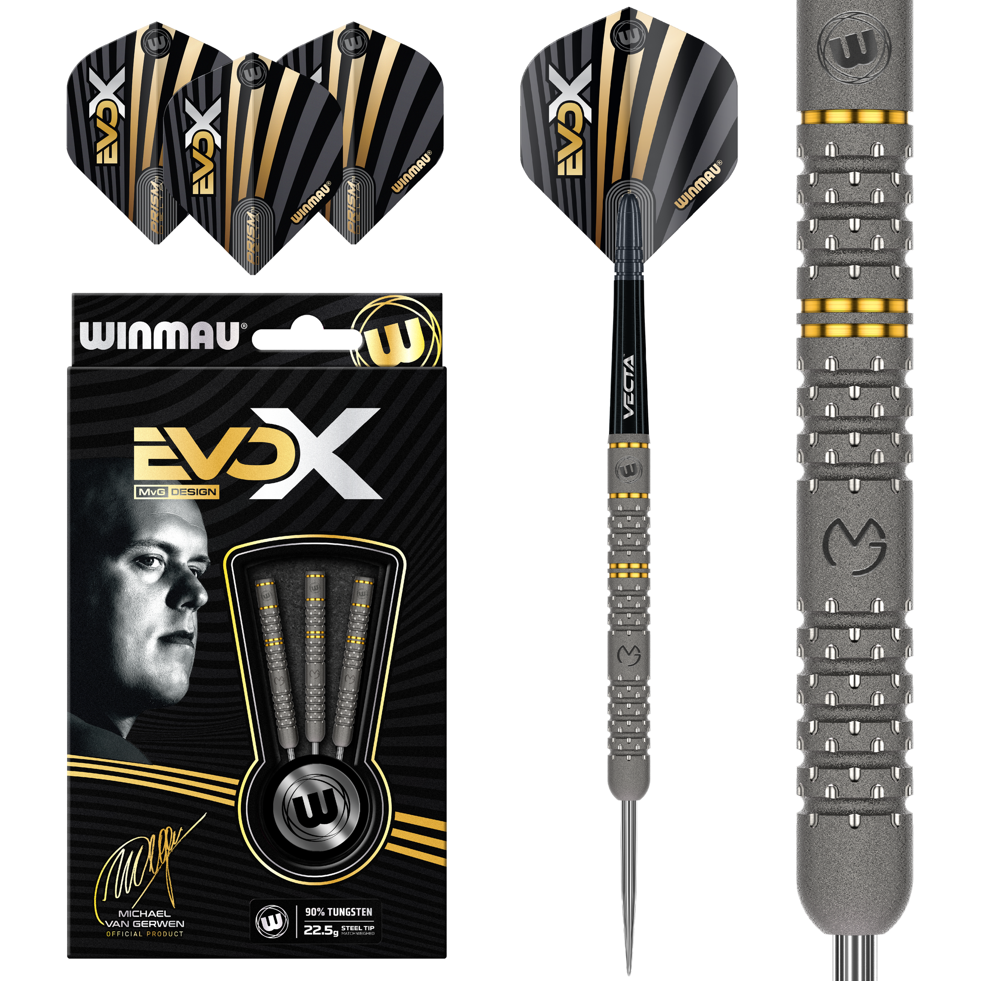Winmau Michael Van Gerwen MVG Evo X 90% Tungsten Steel Tip Dart Set image 0