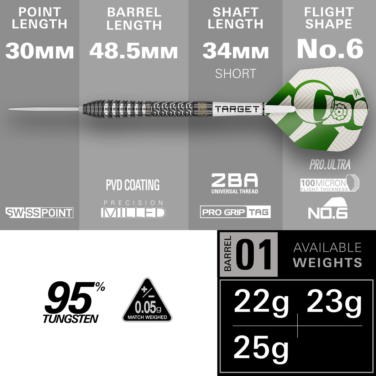 Target Charlie Manby 95% Tungsten Swiss Point Steel Tip Dart Set