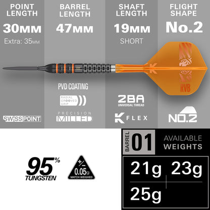 Target Raymond Van Barneveld 95K 95% Tungsten Swiss Point Steel Tip Dart Set