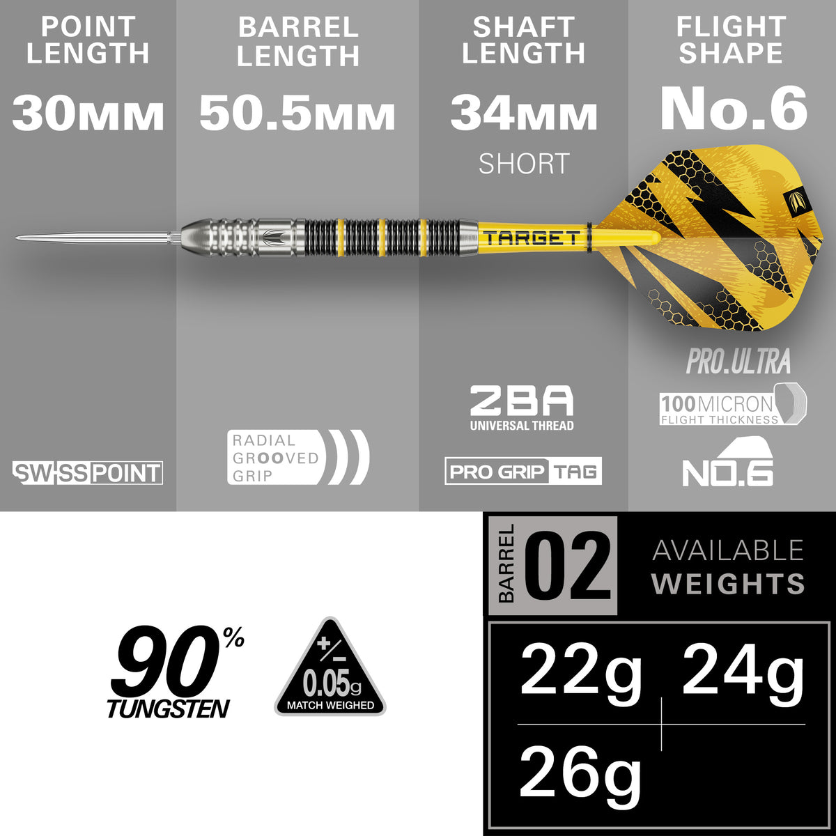 Target Buzz 02 90% Tungsten Swiss Point Steel Tip Dart Set