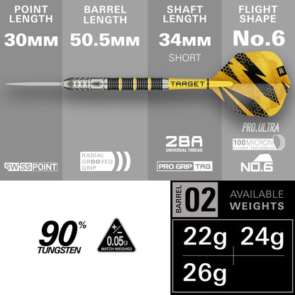 Target Buzz 02 90% Tungsten Swiss Point Steel Tip Dart Set