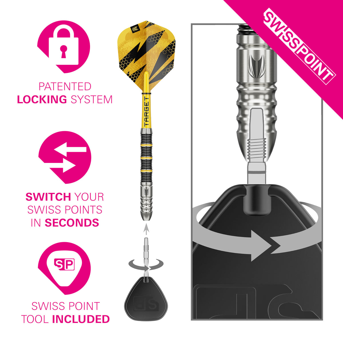 Target Buzz 02 90% Tungsten Swiss Point Steel Tip Dart Set