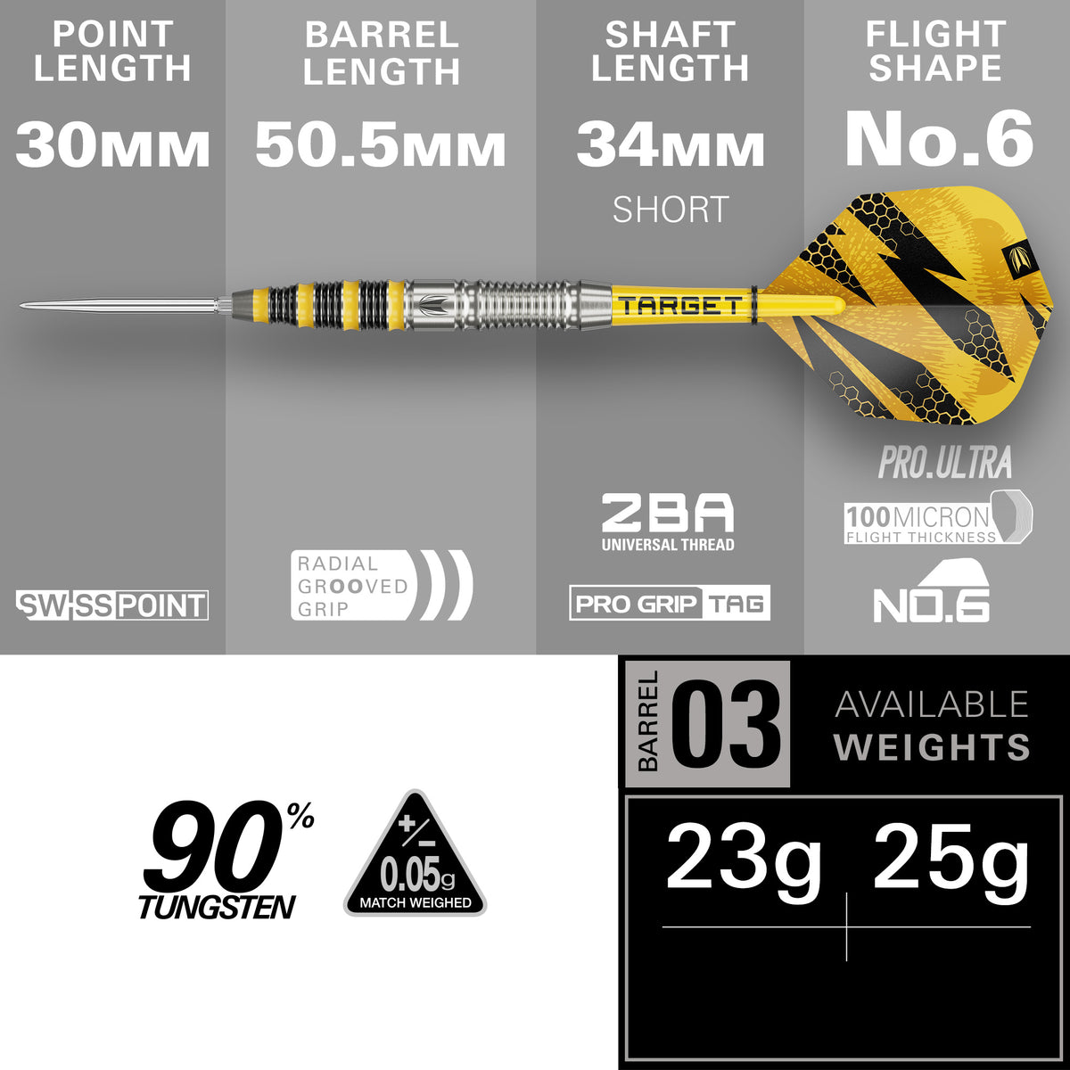 Target Buzz 03 90% Tungsten Swiss Point Steel Tip Dart Set