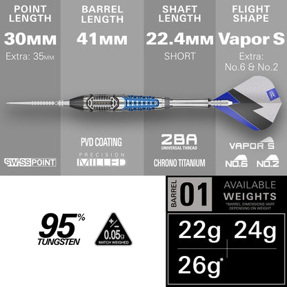 Target Phil Taylor Power Chrono 95% Tungsten Swiss Point Steel Tip Dart Set