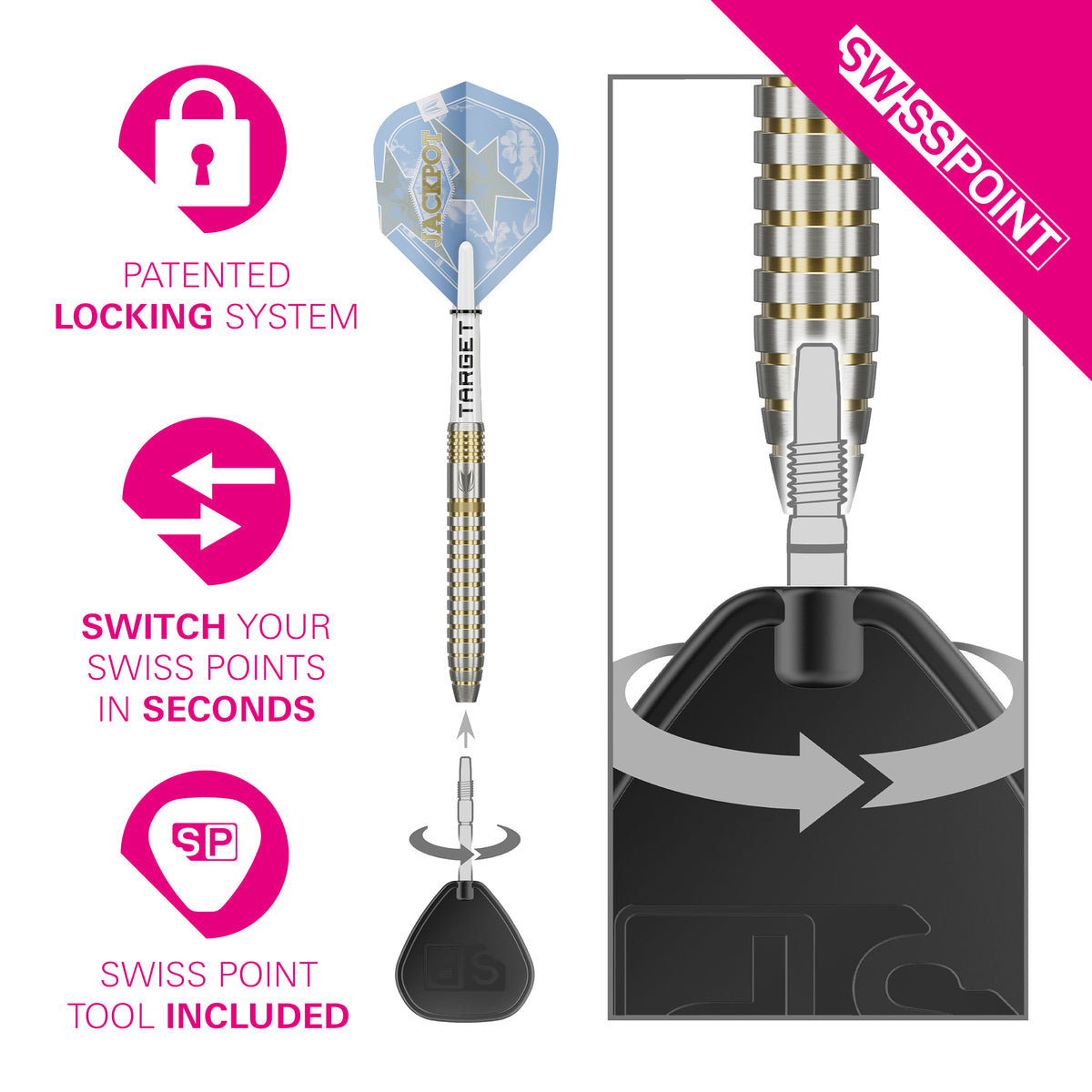 Target Adrian Lewis Showdown 95% Tungsten Swiss Point Steel Tip Dart Set
