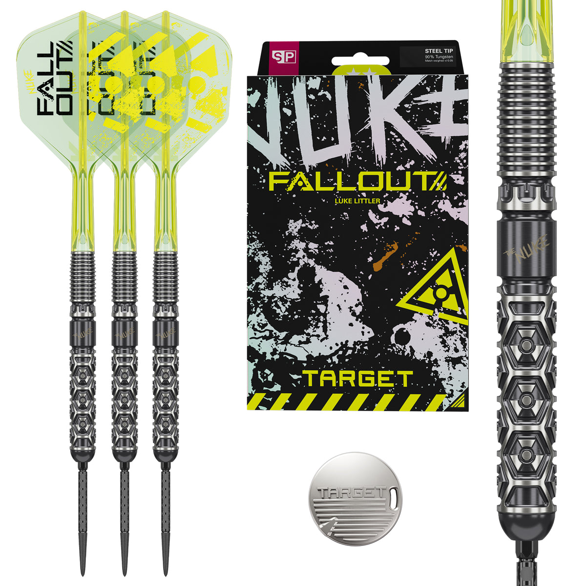 Target Luke Littler Nuke Fallout 90% Tungsten Swiss Point Steel Tip Dart Set