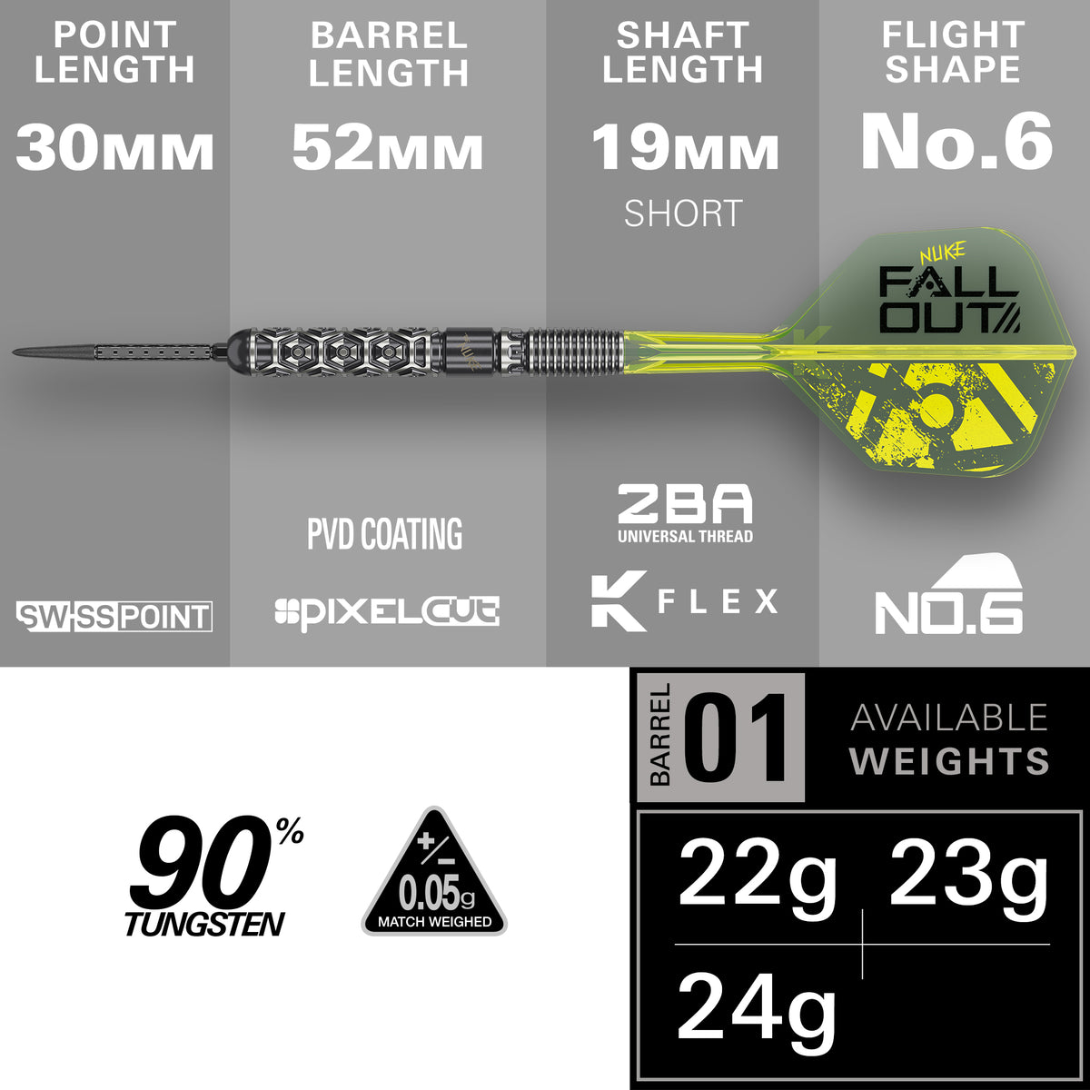 Target Luke Littler Nuke Fallout 90% Tungsten Swiss Point Steel Tip Dart Set
