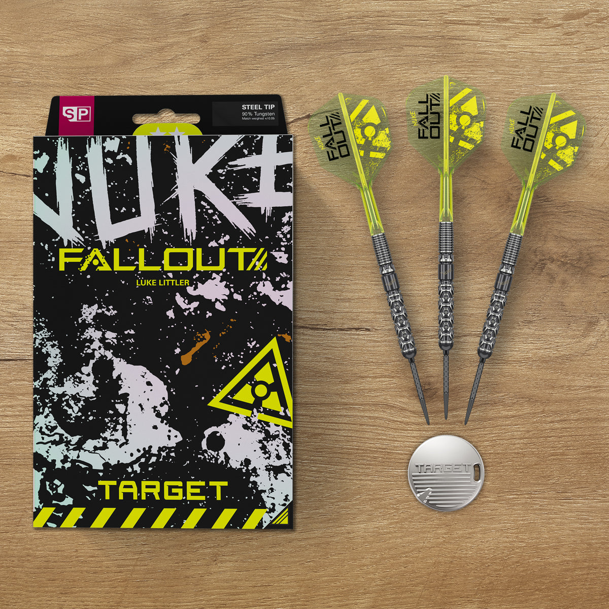Target Luke Littler Nuke Fallout 90% Tungsten Swiss Point Steel Tip Dart Set