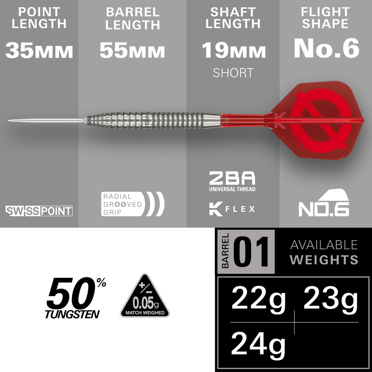 Target Group Ø 02 50% Tungsten Swiss Point Steel Tip Dart Set
