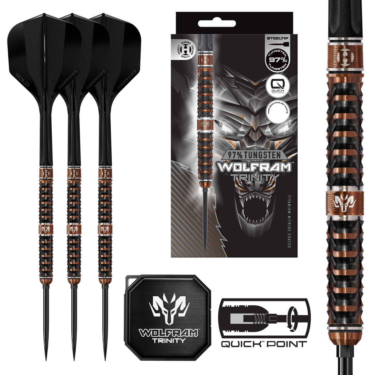 Harrows Wolfram Trinity 97% Tungsten Quick Point Steel Tip Dart Set