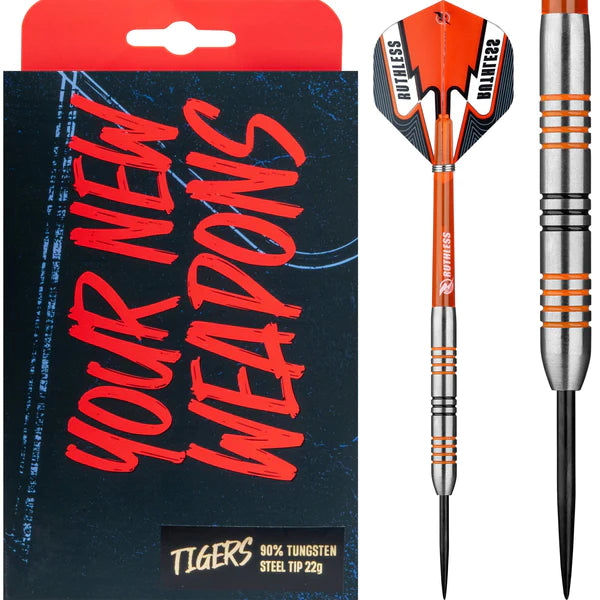 Ruthless Tigers Darts - 90% Steel Tip Tungsten - Ringed - 22g image 0