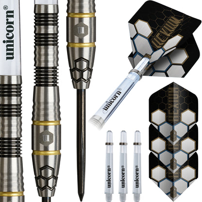 Unicorn Hexium 1 Black & Gold 90% Tungsten Steel Tip Dart Set