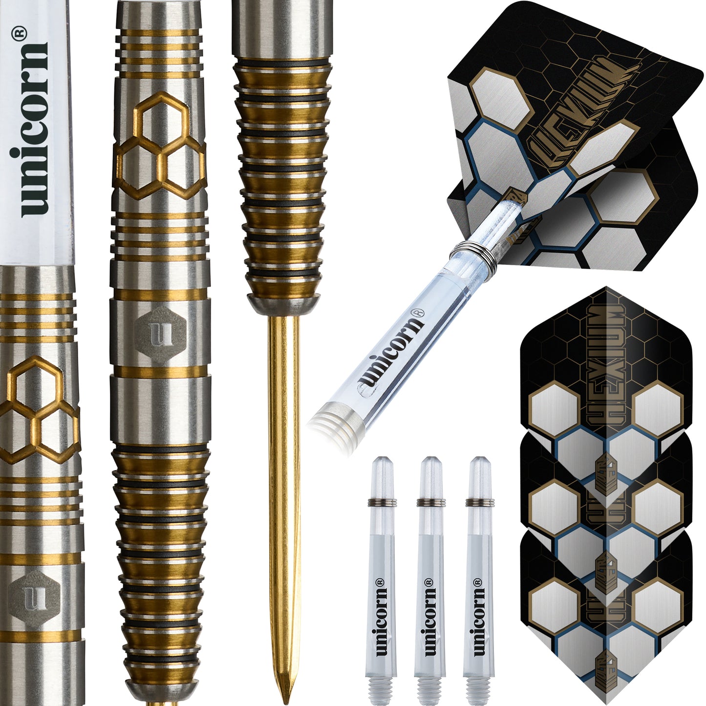 Unicorn Hexium 3 Gold & Black 90% Tungsten Steel Tip Dart Set