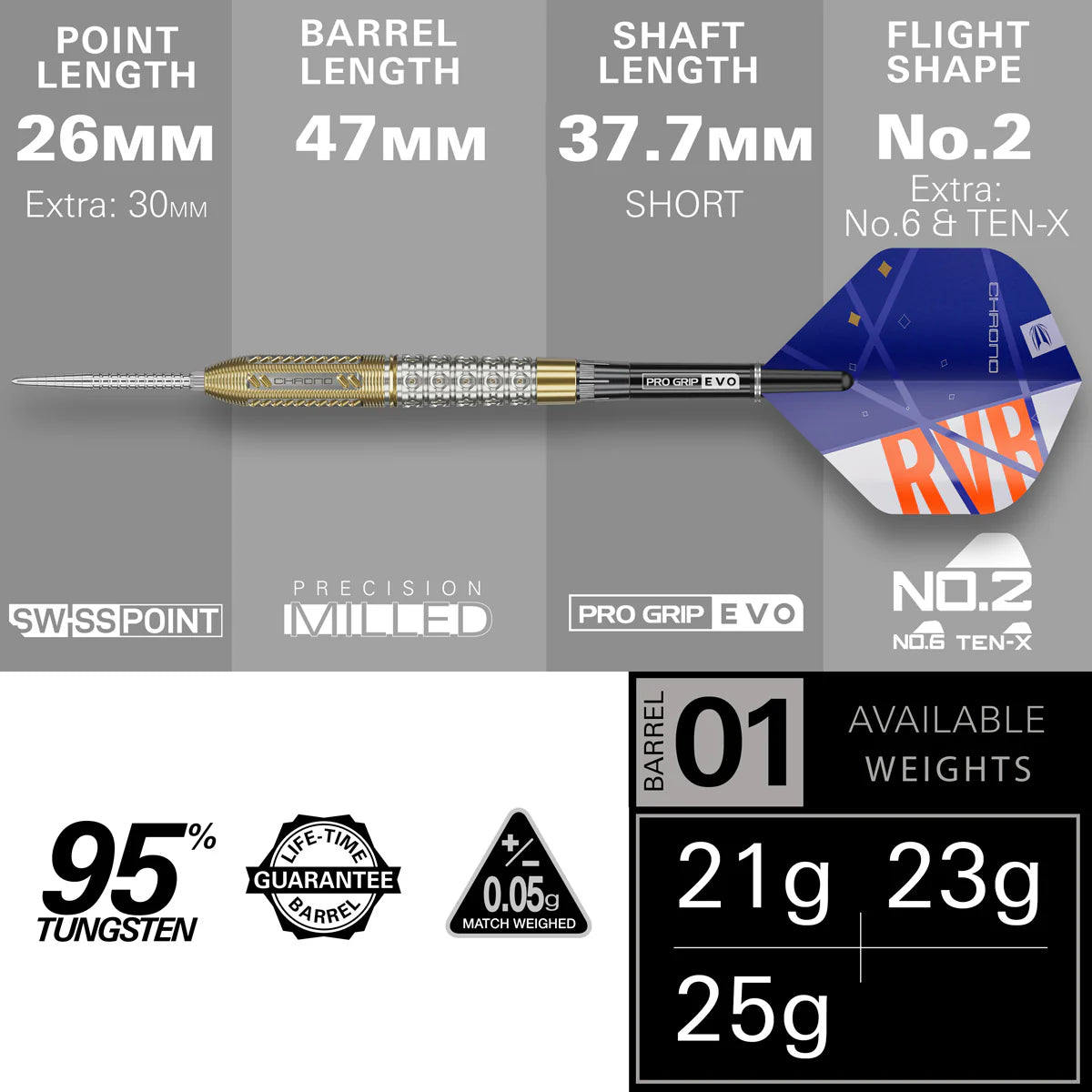 Target Raymond Van Barneveld Chrono 95% Tungsten Swiss Point Steel Tip Dart Set image 4