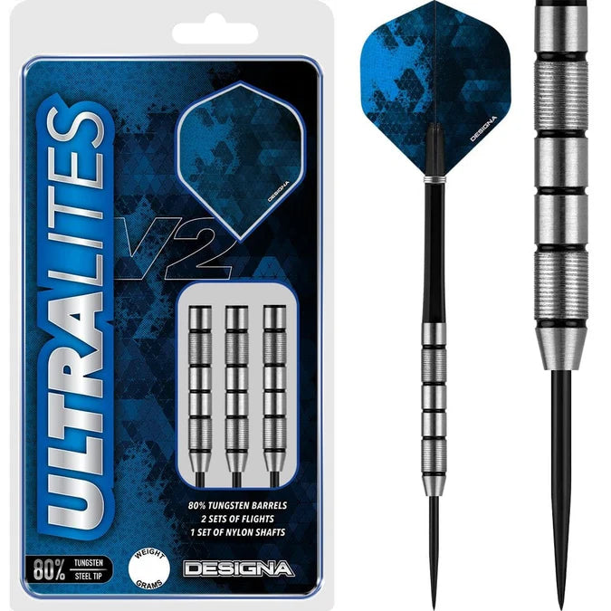 Designa Ultralites V2 M1 Twin Micro Grip 80% Tungsten Steel Tip Dart Set image 0