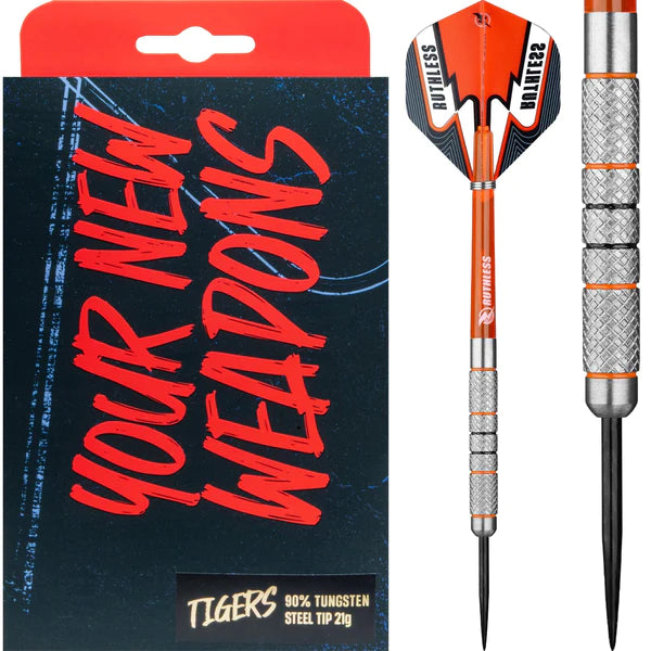 Ruthless Tigers Darts - 90% Steel Tip Tungsten - Full Knurl - 21g image 0