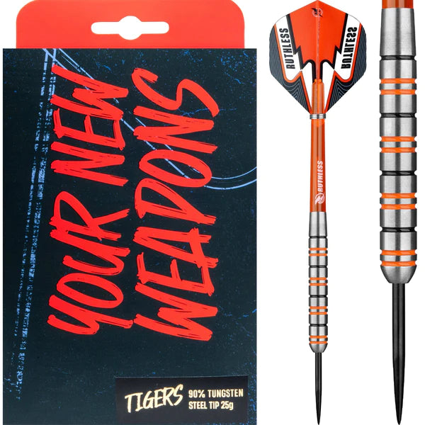 Ruthless Tigers Darts - 90% Steel Tip Tungsten - Ringed - 25g image 0