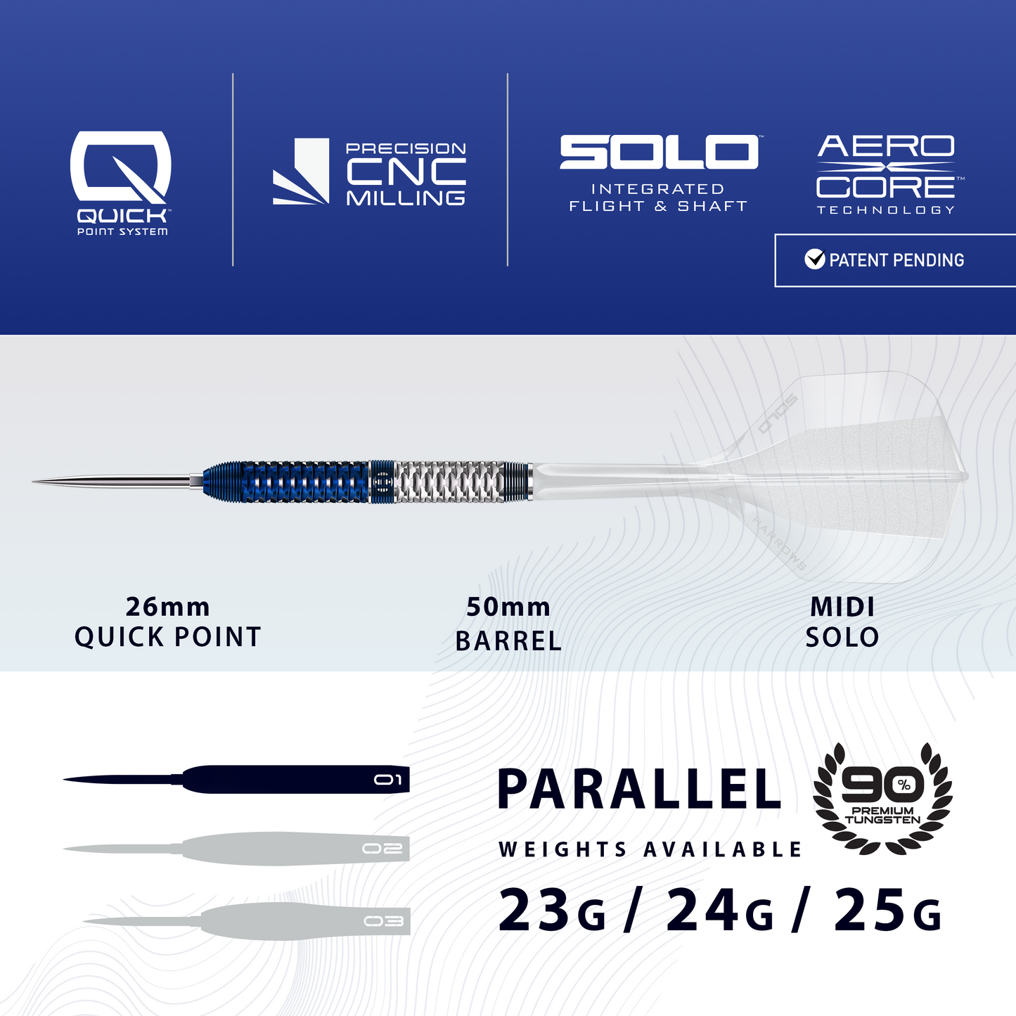 Harrows Geo 01 Parallel 90% Tungsten Quick Point Dart Set
