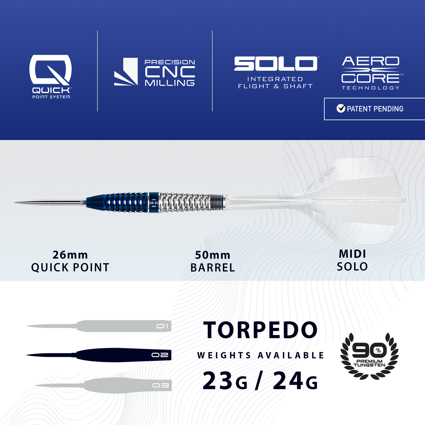 Harrows Geo 02 Torpedo 90% Tungsten Quick Point Dart Set