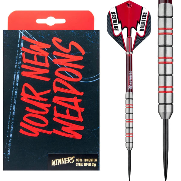 Ruthless Winners Black & Red - Ringed - Steel Tip Dart Set - 21g image 0