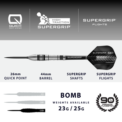 Harrows Supergrip Bomb 90% Tungsten Quick Point Steel Tip Dart Set