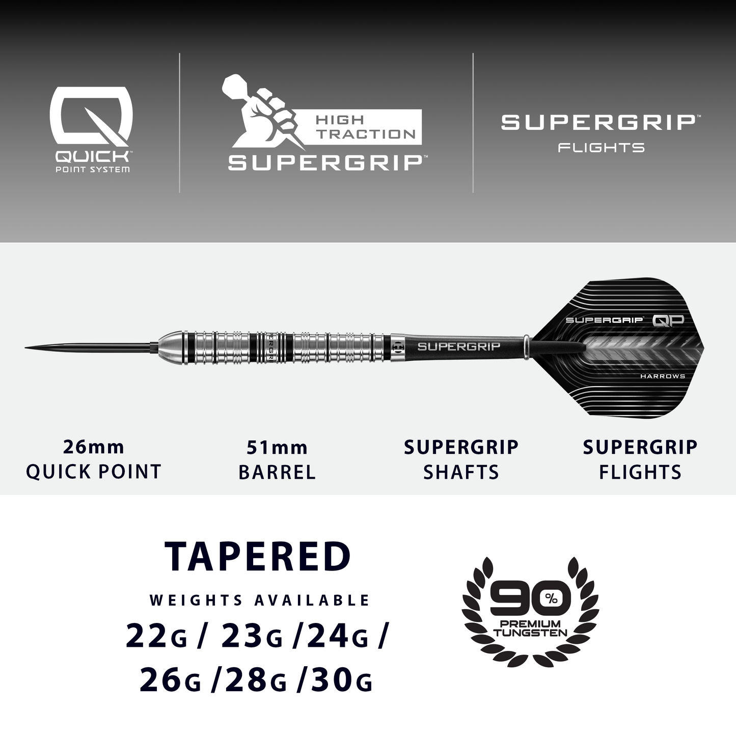 Harrows Supergrip 90% Tungsten Quick Point Dart Set