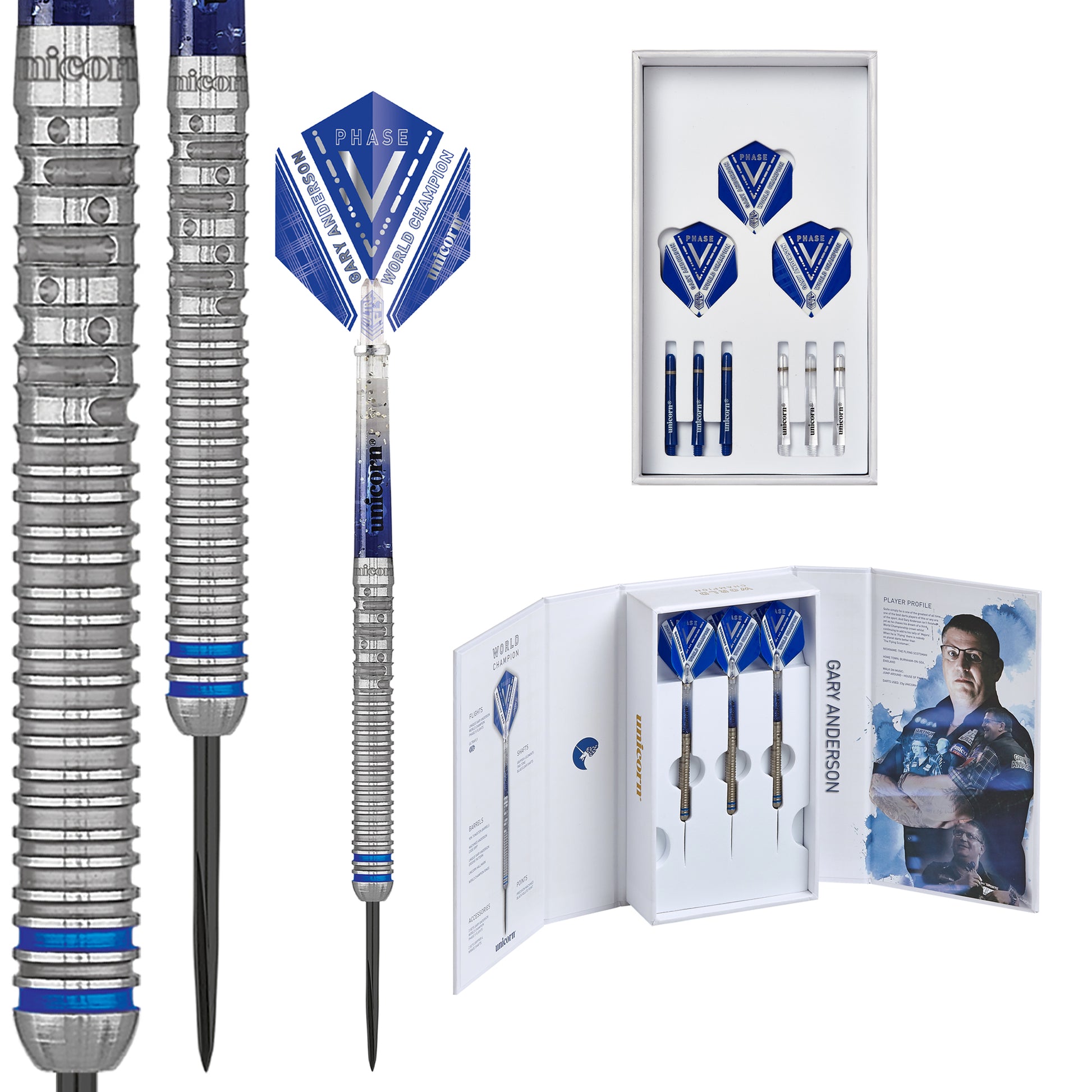 Unicorn Gary Anderson World Champion Phase 5 Steel Tip Dart Set image 0