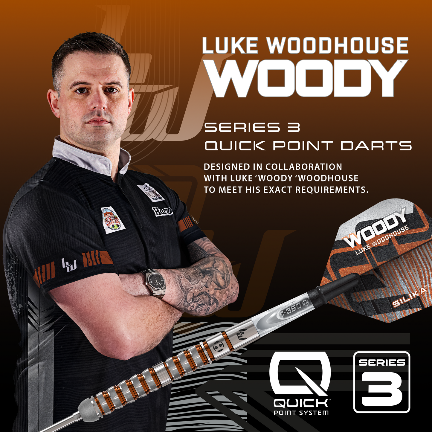 Harrows Luke Woodhouse Series 3 90% Tungsten Quick Point Dart Set