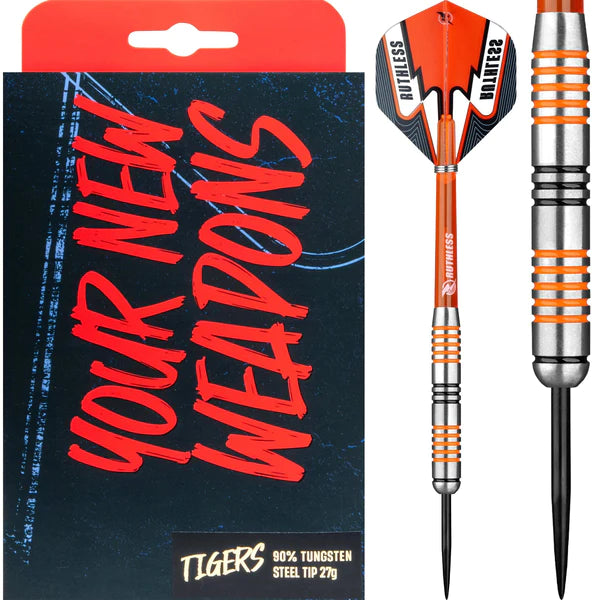 Ruthless Tigers Darts - 90% Steel Tip Tungsten - Ringed - 27g image 0
