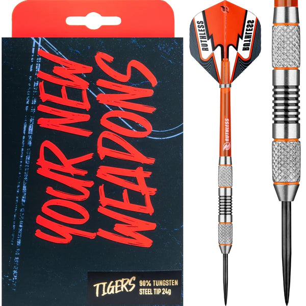 Ruthless Tigers Darts - 90% Steel Tip Tungsten - Twin Knurl - 24g image 0