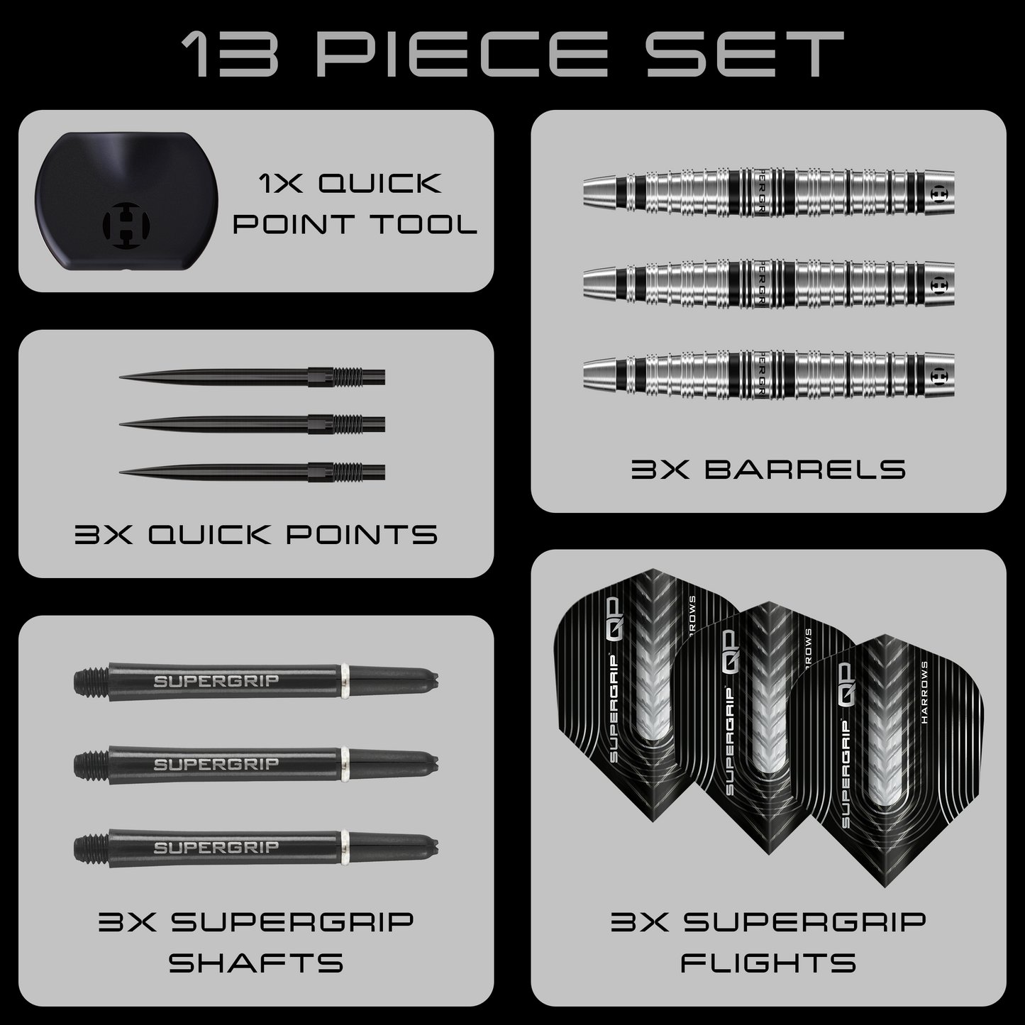 Harrows Supergrip Torpedo 90% Tungsten Quick Point Steel Tip Dart Set