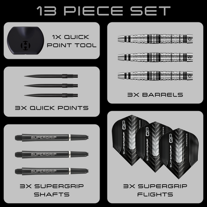 Harrows Supergrip Torpedo 90% Tungsten Quick Point Steel Tip Dart Set