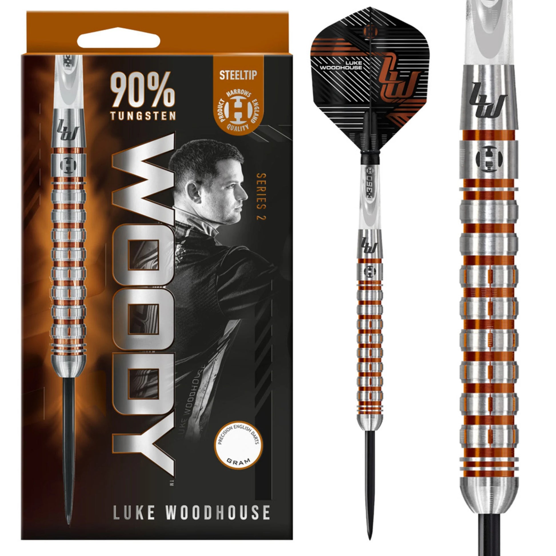 Harrows Luke Woodhouse Series 2 90% Tungsten Steel Tip Dart Set image 0