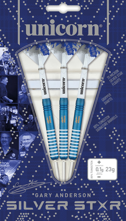 Unicorn Gary Anderson Blue Silver Star 80% Tungsten Steel Tip Dart Set image 0