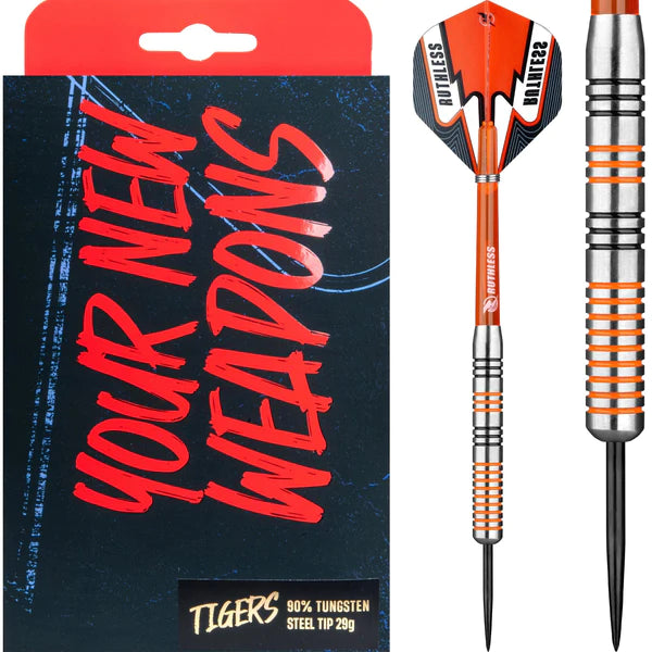 Ruthless Tigers Darts - 90% Steel Tip Tungsten - Ringed - 29g image 0