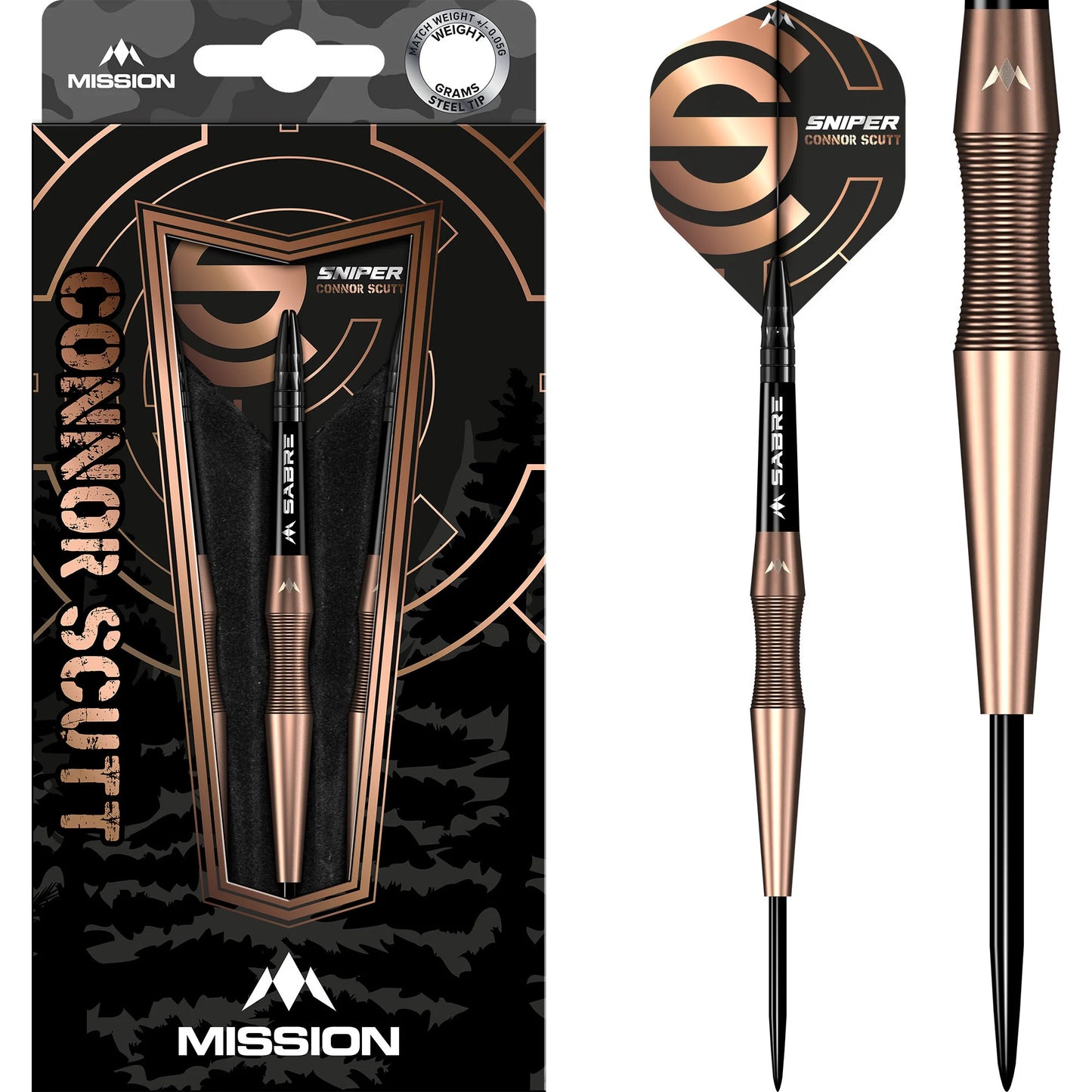 Mission Connor Scutt Sniper V2 Bronze PVD 90% Tungsten Steel Tip Dart Set image 0