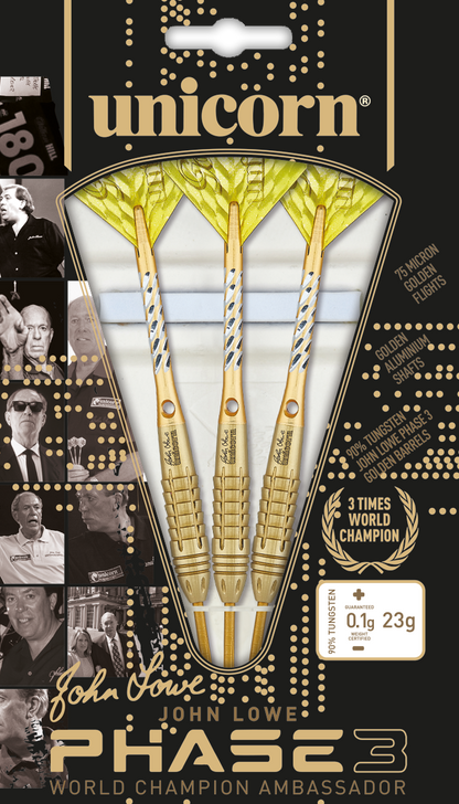 Unicorn John Lowe World Champion Phase 3 90% Tungsten Dart Set image 0