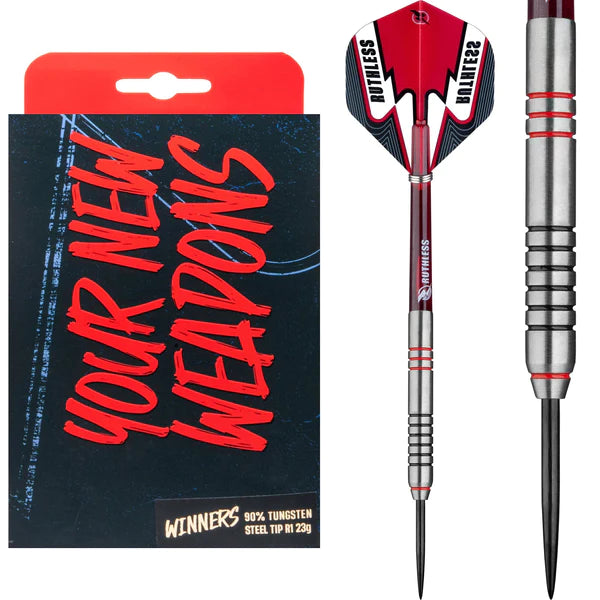 Ruthless Winners Black & Red - Ringed - Steel Tip Dart Set - 23g image 0